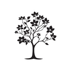 Dogwood Tree Silhouette Isolated on White Background.