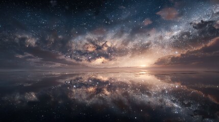 Obraz premium Majestic Cosmic Ocean Reflecting Starry Skies at Dusk