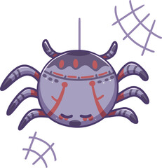 Halloween Spider Vector Icon Cartoon vector of a spooky spider with web, ideal for Halloween decorations, party designs, and horror illustrations.