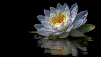 Elegant White Lotus Flower Reflection On Dark Background