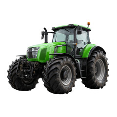 Obraz premium A green tractor with black wheels and a white background