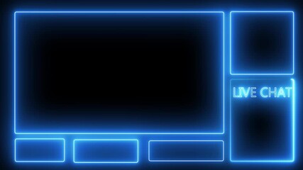 face am gamer graphic, interface Intermission  Neon Sign looping face am and chat for live streaming Frame border HUD element live loop, looping modern motion, neon online overlay video.