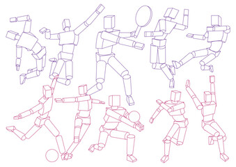 Dynamic male and female figure mannequins at shape manipulation