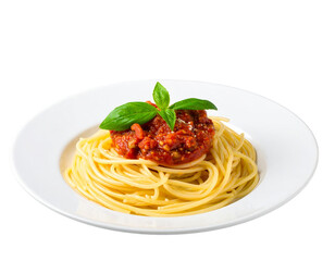  Classic Spaghetti with Tomato Sauce on White Plate, Front View, isolated on transparent background png