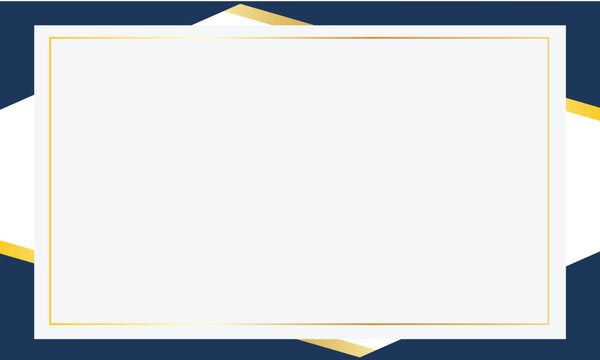 Elegant rectangular frame with gold border on a dark blue and white geometric background. Perfect for invitations, certificates, presentations, or modern decorative templates.