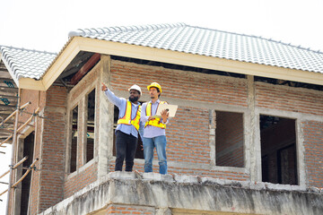 Engineering, construction site. construction worker planning and architecture in construction site