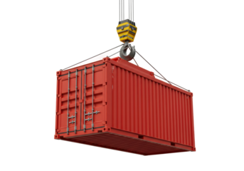 Container lift action at construction site heavy industry environment aerial viewpoint of cargo operations isolated PNG