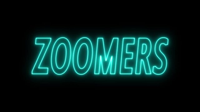 Animated glowing flickering neon inscription zoomers. neon zoomers text animation