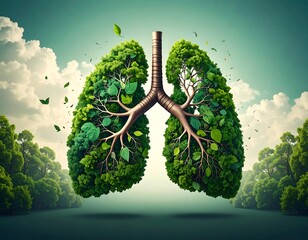 Lungs formed from trees, surrounded by nature