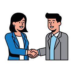 Handshake of Collaboration: Illustration of two individuals in business attire, the image is a symbol of teamwork and collaboration, an image of the agreement or partnership.
