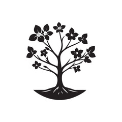 Dogwood Tree Silhouette Isolated on White Background.