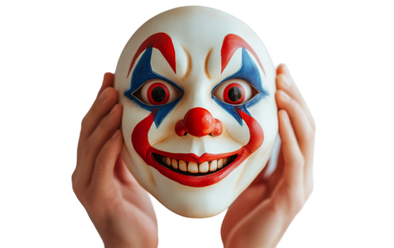 Comedic face mask with exaggerated clown smile for playful and humorous expression isolated on transparent background PNG