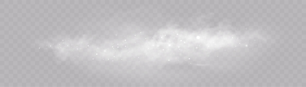 Winter snowstorm effect with glowing snowflakes and cold wind on transparent background.