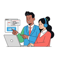 Business Collaboration Illustration: An illustration captures the essence of collaboration, featuring two colleagues engrossed in their work using a laptop, sparking innovation and synergy. 