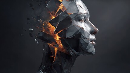 Abstract geometric head profile art illustration