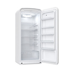 Empty refrigerator with white isolated [Transparent Background PNG].