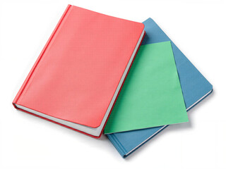 Fototapeta premium Closeup of colorful notebooks in red, blue, and green on white background 