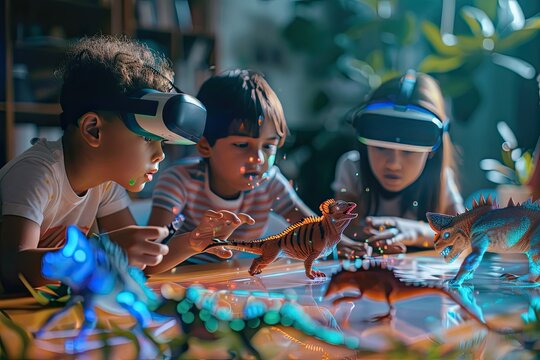 Children study biology with colorful AR app on tablet for interactive learning - Powered by Adobe