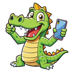Fototapeta premium crocodile takes a selfie with a smartphone in hand