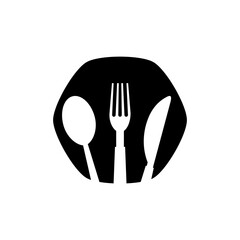 Fork, knife, plate and spoon icon isolated on white background
