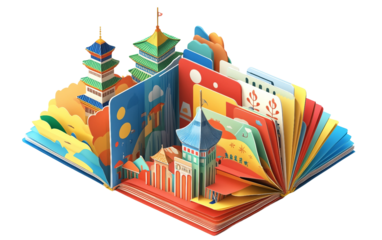 Modern pocket sized guidebook featuring foldable design and multilingual visual content isolated on transparent background PNG