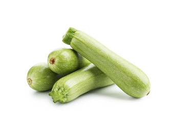Many fresh ripe zucchinis isolated on white