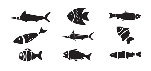 fish icon set, Food sign collection, Ocean symbol , simple fish silhouette logo,  vector  illustration EPS 10.