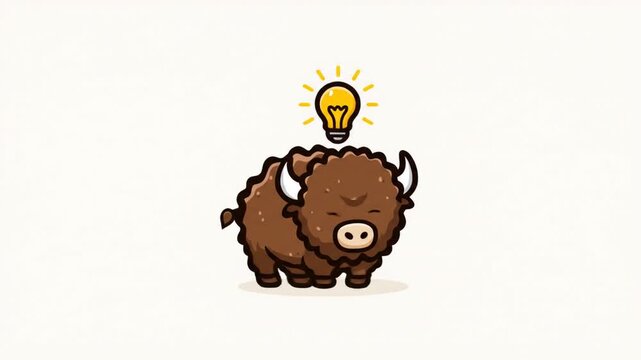 Cute cartoon bison with lightbulb