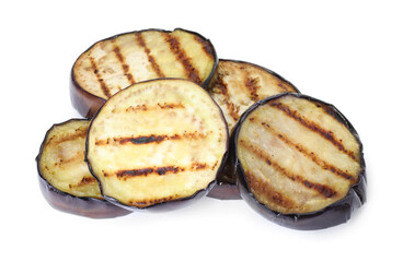 Grilled slices of eggplant isolated on white