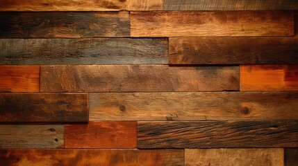 Naklejka premium Rustic Lodge Wood Interior Wall with Varied Textures and Colors