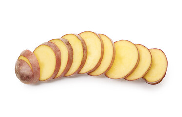 Cut fresh red potato isolated on white, top view
