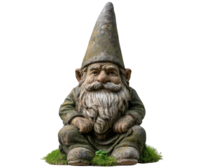Garden gnome statue outdoor decor whimsical bearded figure moss stone sitting pointed hat rustic cheerful accent for yard
