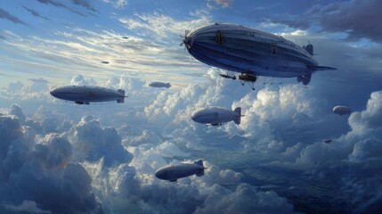 Sky Full of Airships Battling in a Dramatic War Scene