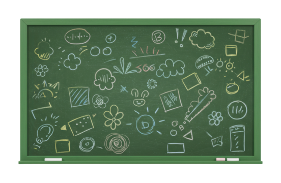 Creative chalkboard doodles classroom art educational space frontal imagination sparks isolated PNG