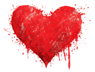 Big red grunge heart isolated with Scratcheds isolated on transparent background. Valentine's day clipart.