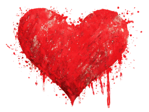 Big red grunge heart isolated with Scratcheds isolated on transparent background. Valentine's day clipart.