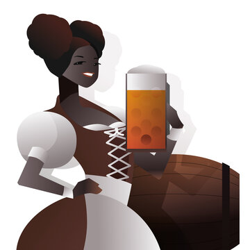  German Bavarian Woman invite to drink a beer to celebrate festive event