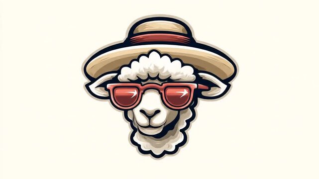 Sheep wearing a straw hat and sunglasses