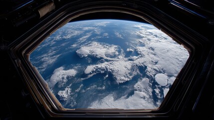 Fototapeta premium Stunning View of Earth from Space Station Window with Clouds