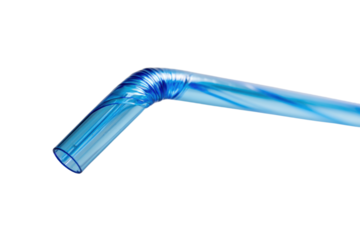 Blue plastic drinking straw on white background