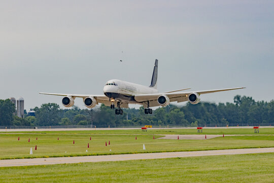 Douglas DC-8 Four-Engine Jet Airliner on Final Approach