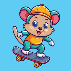 Energetic cartoon mouse rides a skateboard with skill and excitement