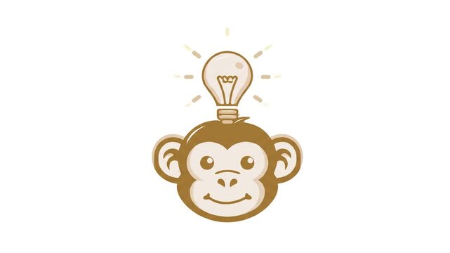 Cute monkey with lightbulb, concept of idea