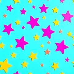 민트배경 위  핑크 별 노란별Pink star on the mint background. Yellow star