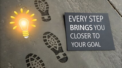 Inspiring Footsteps and Light Bulb Sign for Motivation and Goals