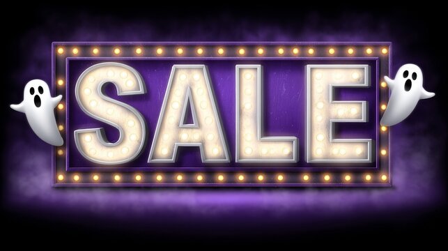 Spooky halloween festival sale sign at old cinema vibrant atmosphere night view captivating concept