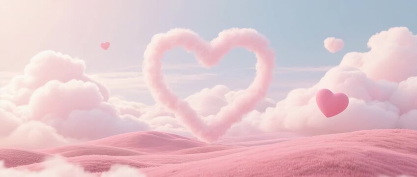 Pink petals shape a romantic Valentine's Day sky, where rose hearts drift like clouds