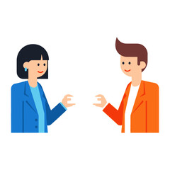 Fototapeta premium Business Dialogue Illustration: A vector illustration of two figures, a man and woman, engaged in a business conversation, capturing communication and collaboration.