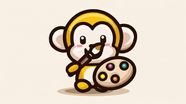 Cute monkey holding a paintbrush and palette