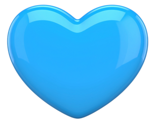 Glossy 3D Blue Heart Icon in Cartoon Plastic Style, isolated on transparent background